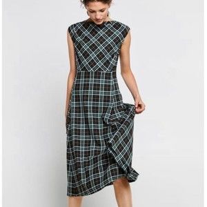 zara plaid green yellow white black dress